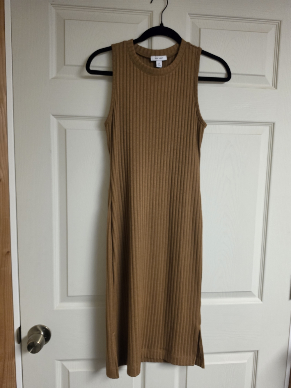 Nine West Ribbed Sleeveless Midi Dress in Camel Brown